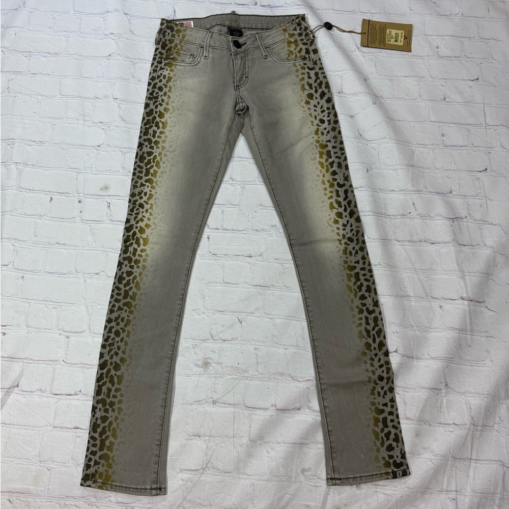 TRUE RELIGION BRAND JEANS “JUDE” Gray Leopard Print Women's Skinny Denims 24 NWT